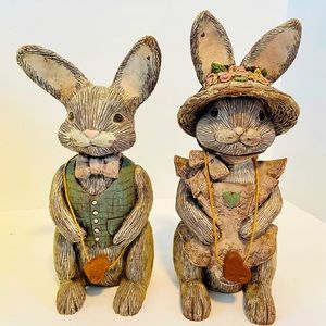 Sarah's Attic Rabbit Figurines Easter Rabbit Olly & Molly Rare Heavy Pieces